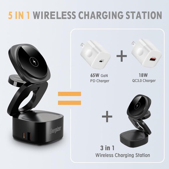 NEW Energizer 5-in-1 Foldable 65W Fast Charging Station Apple Magsafe SEALED - Picture 13 of 16